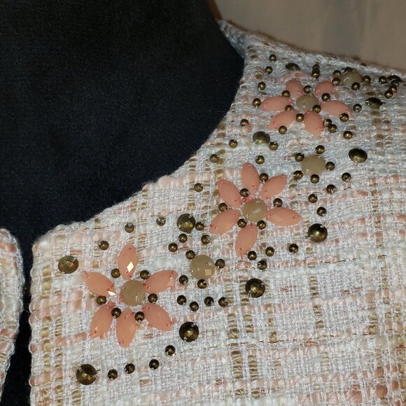 Alfred Dunner Petite Peach Embellished Collar Tweed Jacket - 6P - Picture 2 of 6